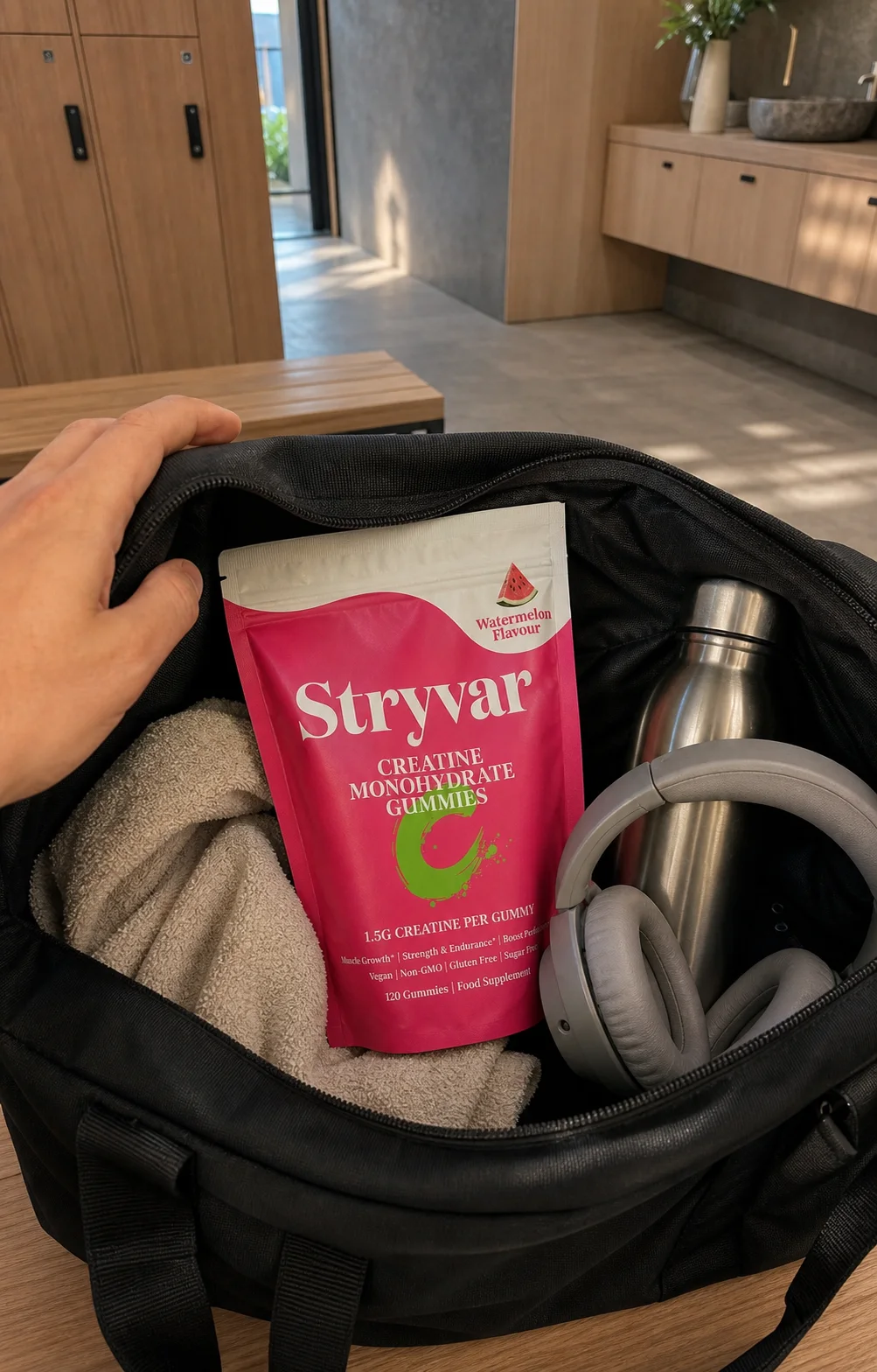 Stryvar Watermelon pouch carried with everyday gym gear